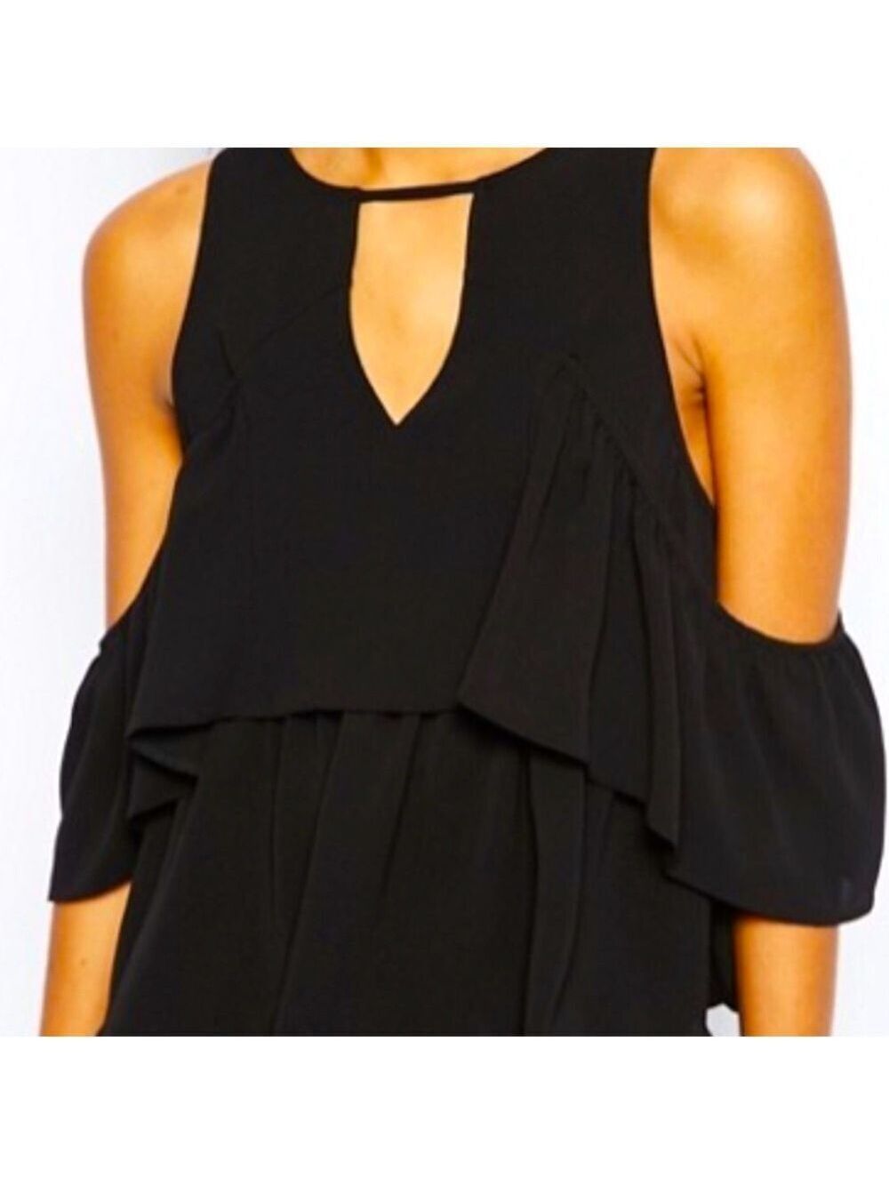 ASOS Black Flowy Cold Shoulder Ruffle Top - Picture 4 of 6